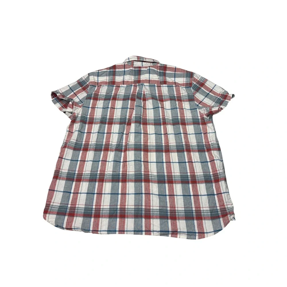The North Face Mens XXL Red Blue White Plaid Hemp Blend SS Button Down NF0A5J9Z